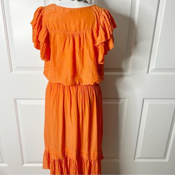 Ramy Brooke Bambi Rouched Ruffle Orange Silk Dress (size M) - Picture 4 of 6